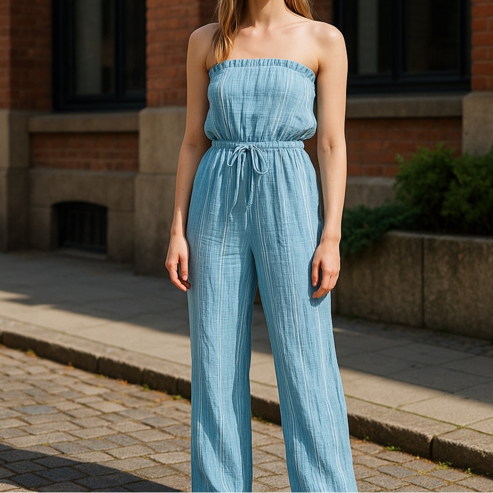 Blue strapless jumpsuit size M/L, NWOT